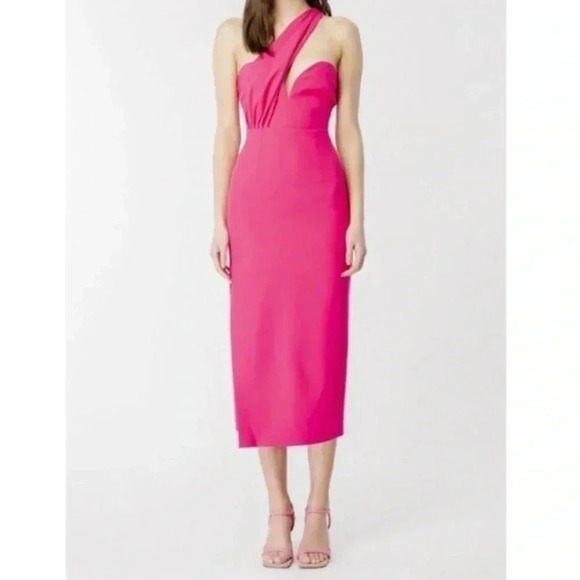 Bardot Lorella Midi Dress Candy Pink Formal One Shoulder Side Slit Size 8 Large - Picture 1 of 13